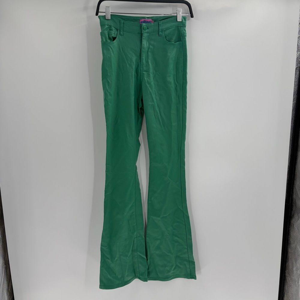 Edikted Luna st patricks Faux Leather College Green Flared Pants Size 24